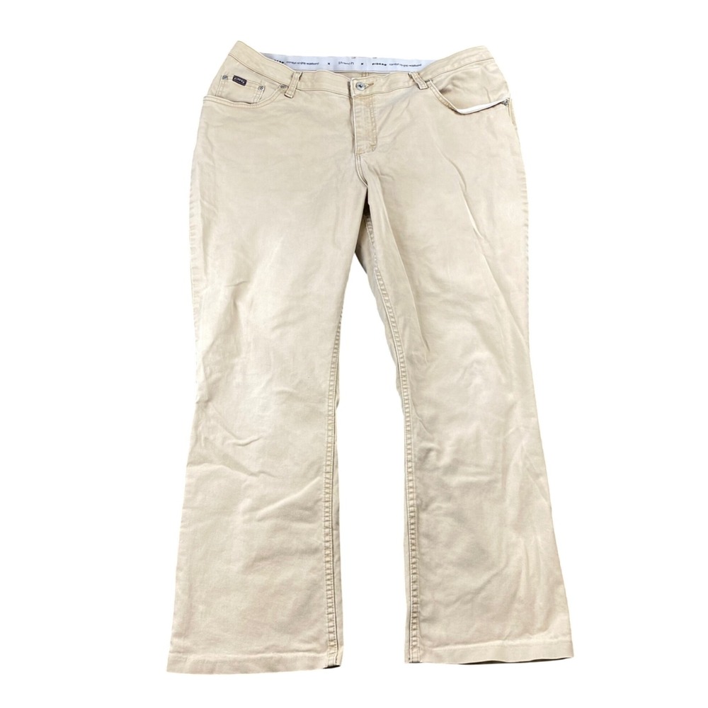 Riders by Lee Pants Women 18W 32 Khaki Tan Stretch Straight Leg No Gap Waistband